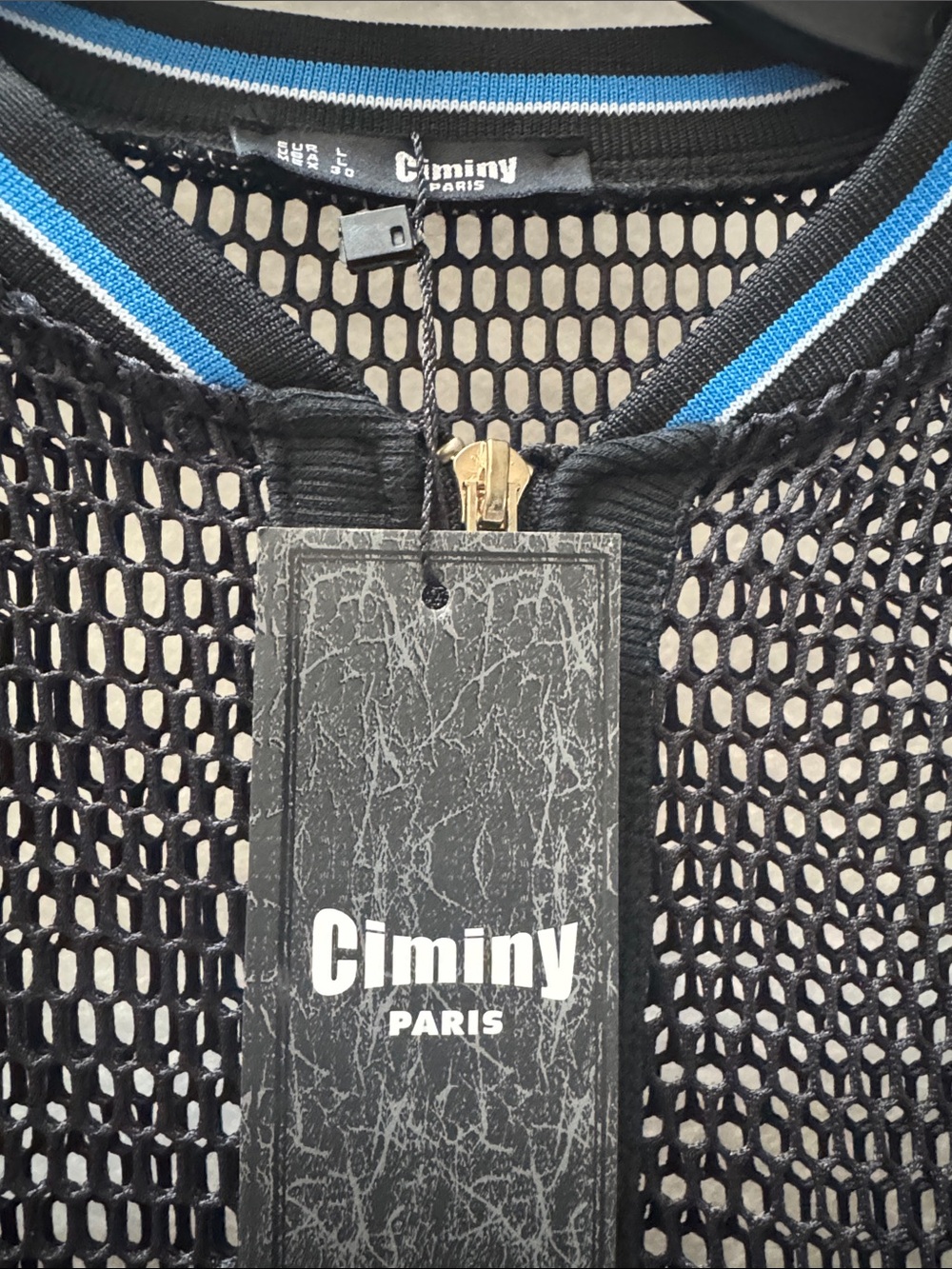 Women's Black Mesh Swim Cover-Up Jacket with Blue Trim - Picture 2 of 7